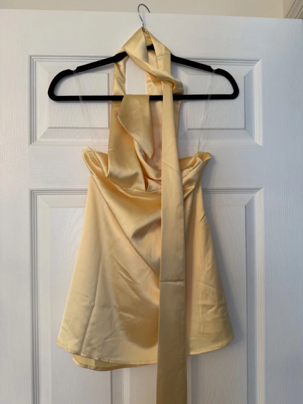 Peppermayo Alicia Satin Halter Mini Dress - Pastel Yellow